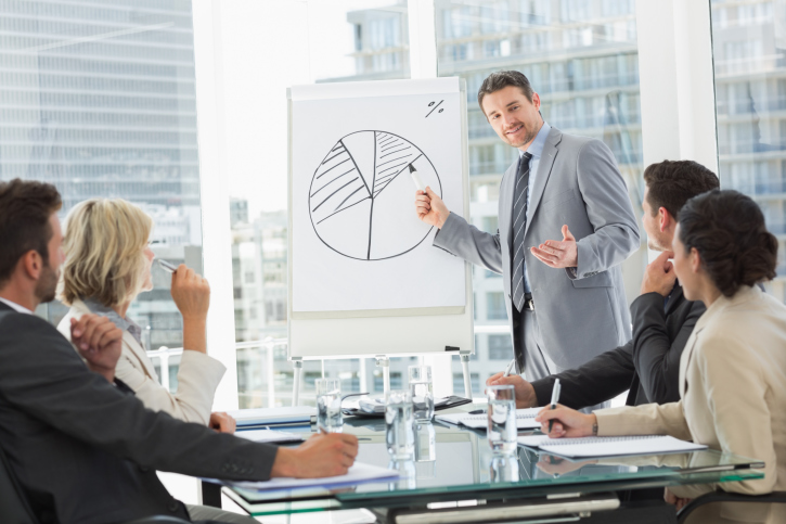 sales-training-exercises Business people in office at presentation